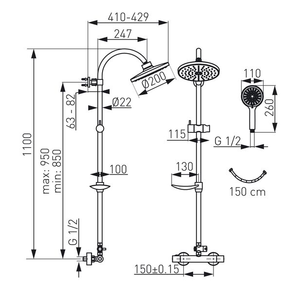 Zestaw prysznicowy Ferro Trinity z deszczownicą z baterią termostatyczną chrom (NP71-TRM7U)