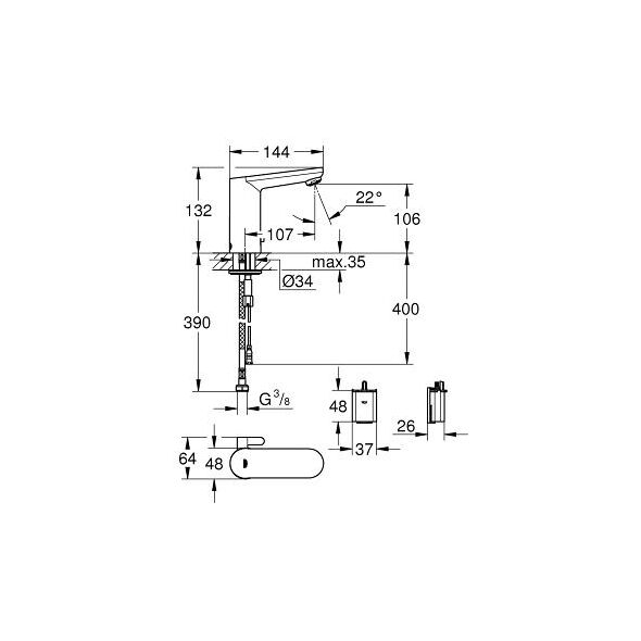 Bateria umywalkowa Grohe Eurosmart Cosmopolitan E stojąca chrom (36327001)