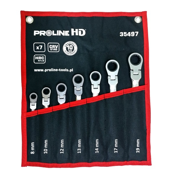 Pro-Line Zestaw kluczy płasko-oczkowych z grzechotką i przegubem 8-19mm 7szt. (35487)