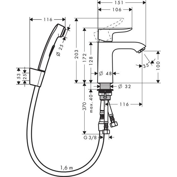 Bateria bidetowa Hansgrohe Metris stojąca chrom (31285000)