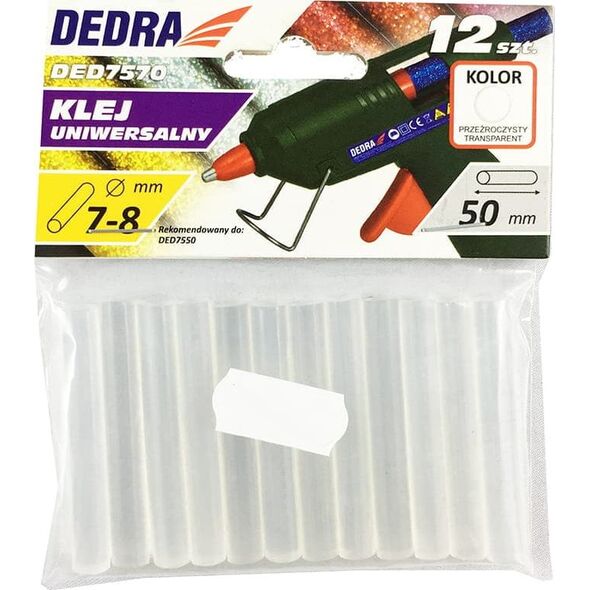 Wkłady klejowe Dedra 8 mm x 50 mm przezroczyste 12 szt. DED7570