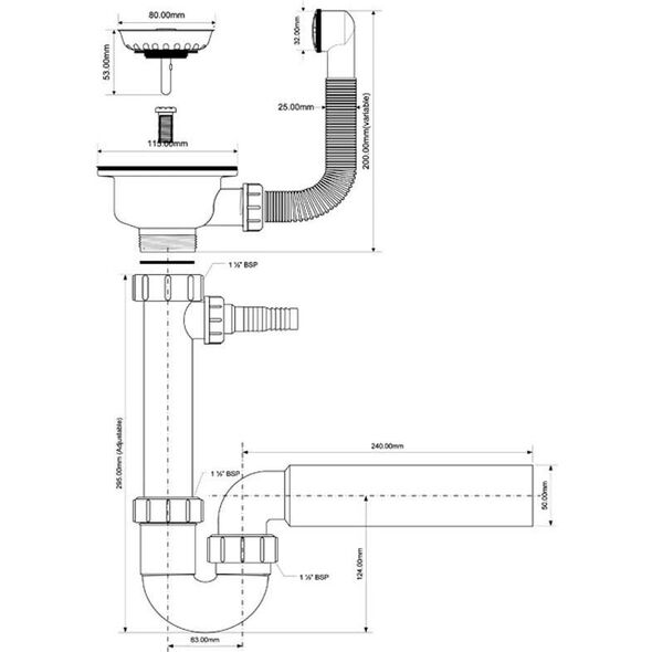 Syfon McAlpine Syfon rurowy pojedynczy 1,5" (HC7+FSW50P-25)
