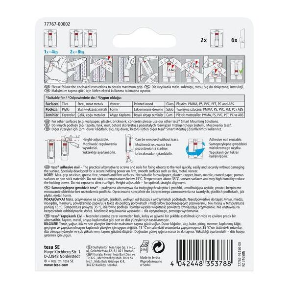 Tesa Gwoździe samoprzylepne regulowane do płytek i metalu do 4kg 2szt. (H7776702)