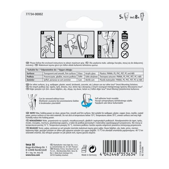 Tesa Haczyki samoprzylepne przezroczyste do 0,2kg 5szt. (H7773402)