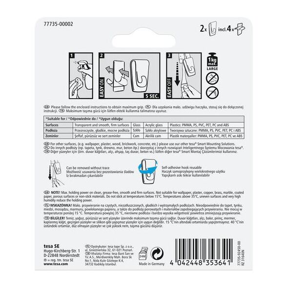 Tesa Haczyki samoprzylepne przezroczyste do 1kg 2szt. (H7773502)