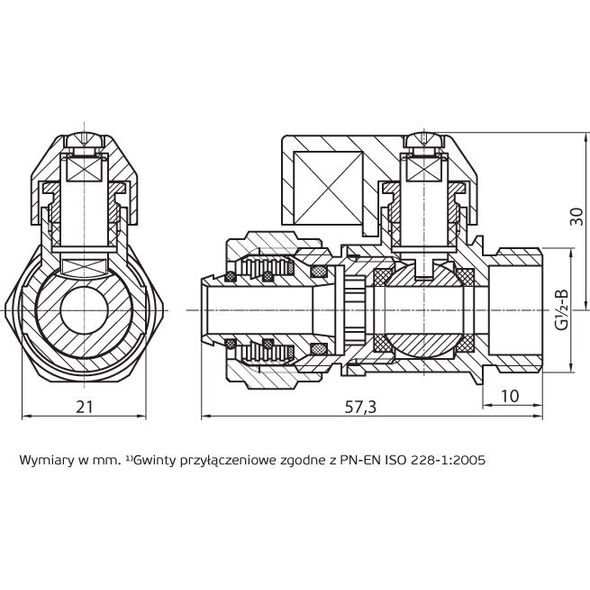 Perfexim Zawór kulowy MINI 1/2" ze złączką do rury Pex/AlPex i dławikiem (01-019-1000-001)