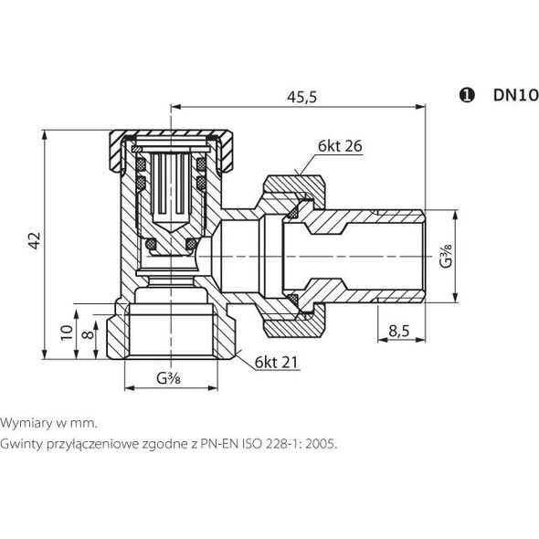 Perfexim Zawór grzejnikowy odcinający kątowy 1/2" PHA-033 G1/2 WZ PN10 DN15 (20-033-0101-000)