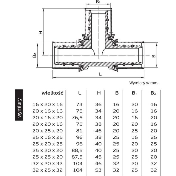 Perfexim Trójnik zaprasowywany 73C 32 x 20 x 32mm (62-73C-3220-000)
