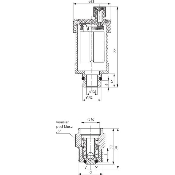 Perfexim Odpowietrznik automatyczny MINI 3/8 9003+S G3/8 Z PN10 (20-400-0003-000)