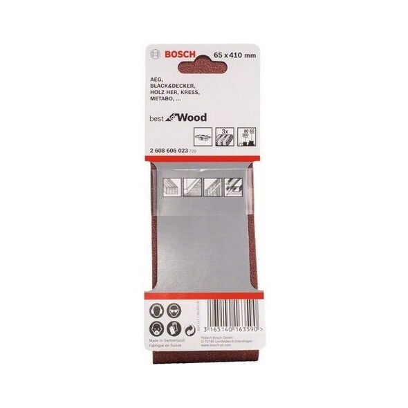 Bosch Taśma szlifierska 65 x 410mm P60/80/100 3 szt. (2608606023)