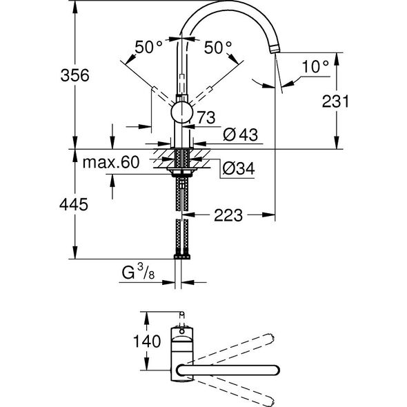 Bateria kuchenna Grohe Minta stojąca chrom (32917000)