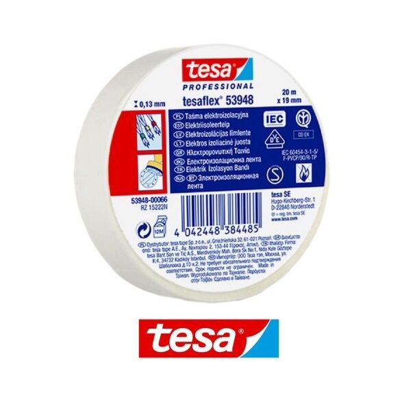 Tesa Taśma elektroizolacyjna 5000V PVC 20m 19mm biała