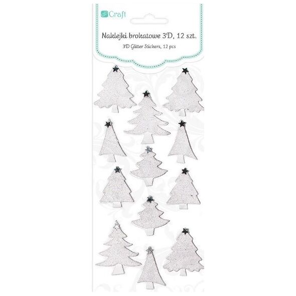 DP Craft Naklejki brokatowe 3D - choinki, 12 szt. white (DPNB-006)