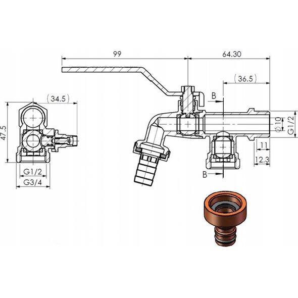 Invena INVENA ZAWOR CZERPALNY DN-15 Z PODW SPUSTEM