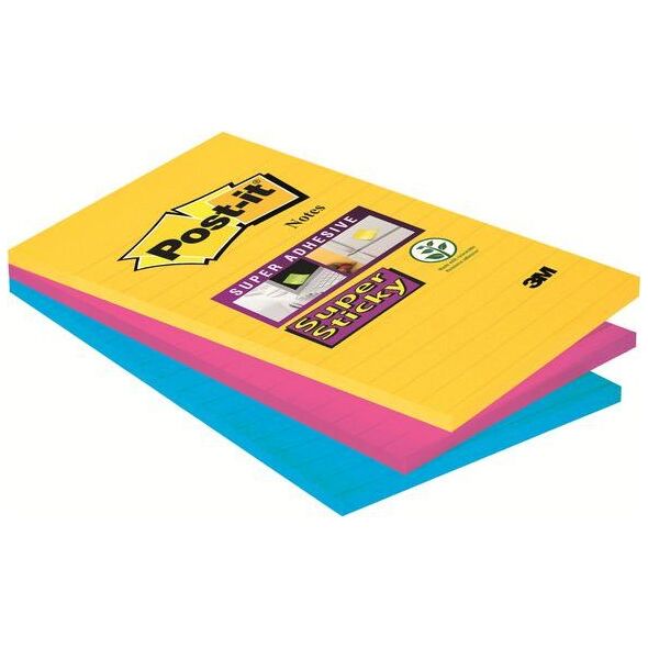 Post-it Bloczek SUPER STICKY 4690-SS3RIO-EU w linie, paleta RIO DE JANEIRO, 101x152mm, 3x90 kartek (3M0259)
