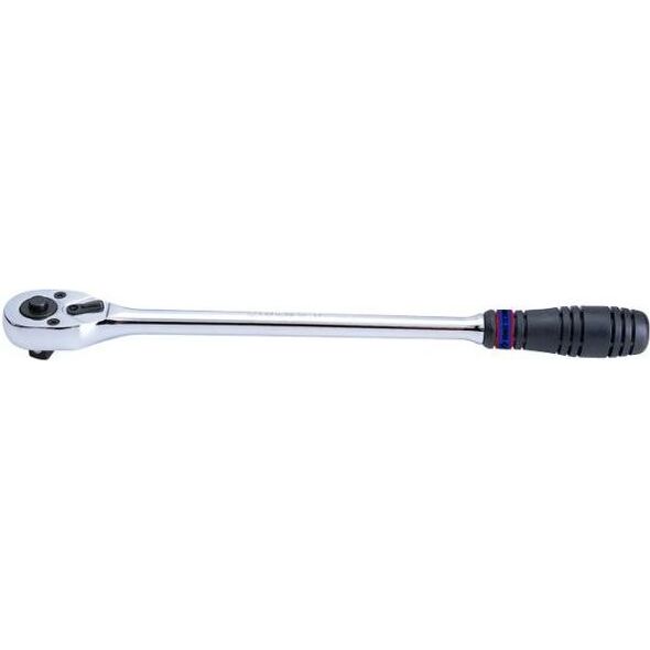 King Tony KING TONY GRZECHOTKA Z PRZYCISKIEM 1/2" 32 ZĘBY 250mm CHROM, UCHWYT GUMOWY KT4762-10G