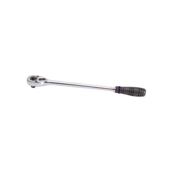 King Tony KING TONY GRZECHOTKA Z PRZYCISKIEM 1/2" 32 ZĘBY 250mm CHROM, UCHWYT GUMOWY KT4762-10G