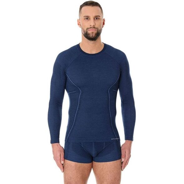 Brubeck Koszulka męska z długim rękawem ACTIVE WOOL granatowa r. L (LS12820)
