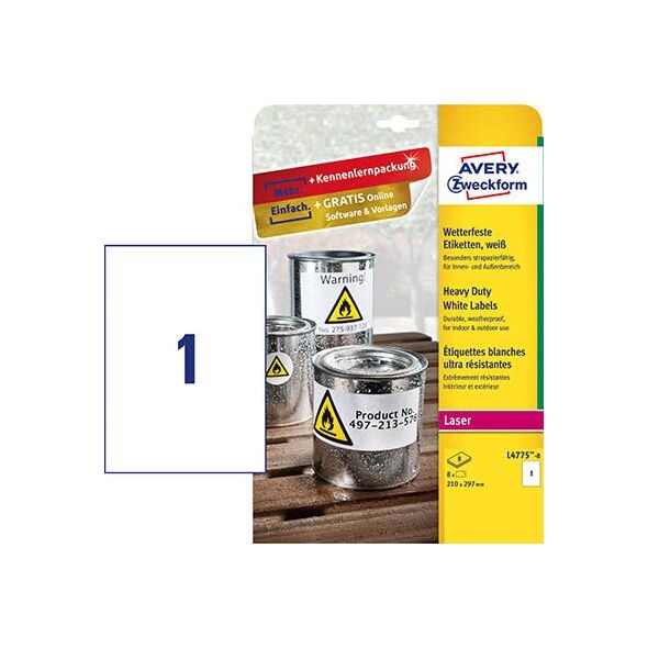 Avery Zweckform ETYKIETY ZF L4775-8 210X297 MM WODOODPORNE, 8 ARKUSZY