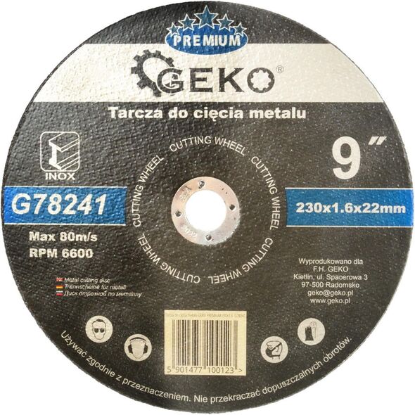 Geko tarcza do cięcia metalu Premium 230x1.6 Inox (G78241)