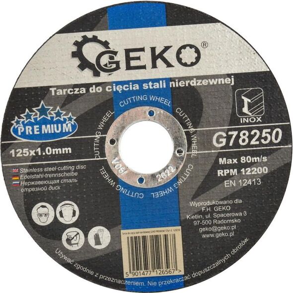 Geko tarcza do cięcia stali nierdzewnej PREMIUM 125x1.0 (G78250)