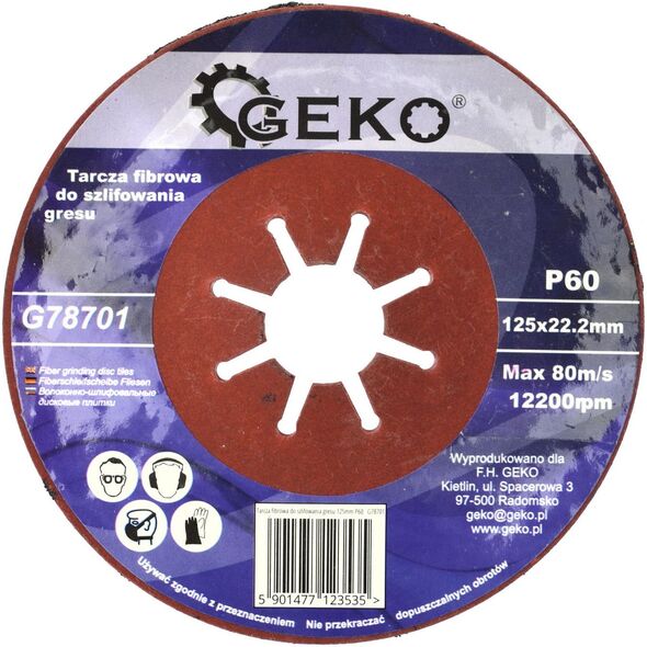 Geko tarcza fibrowa do szlifowania gresu 125mm P60 (G78701)