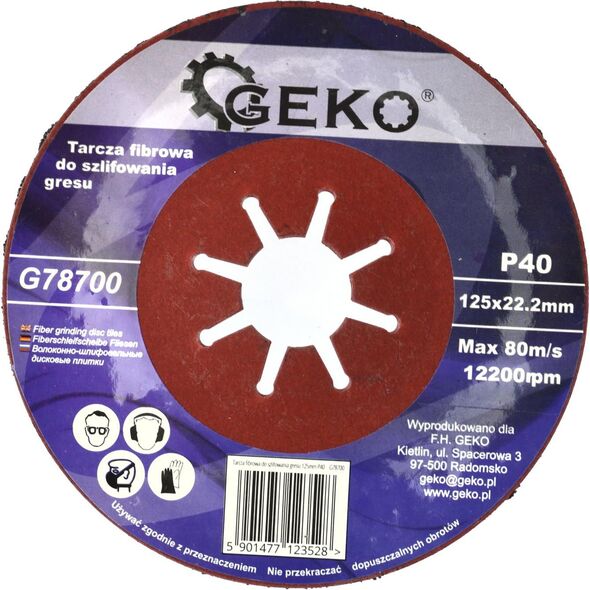 Geko Tarcza fibrowa do szlifowania gresu 125mm P40 (10/200)