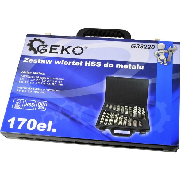 Wiertło Geko HSS walcowe 1,0–10,0 mmmm zestaw