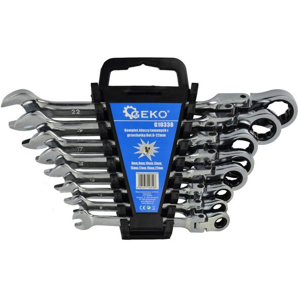 Geko komplet kluczy łamanych z grzechotką 8 elementów 8-22mm (G10338)