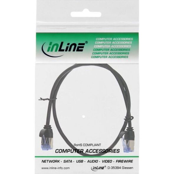 InLine InLine slim okrągły kabel sieciowy Patch U/FTP Cat,6A - czarny - 0,25m