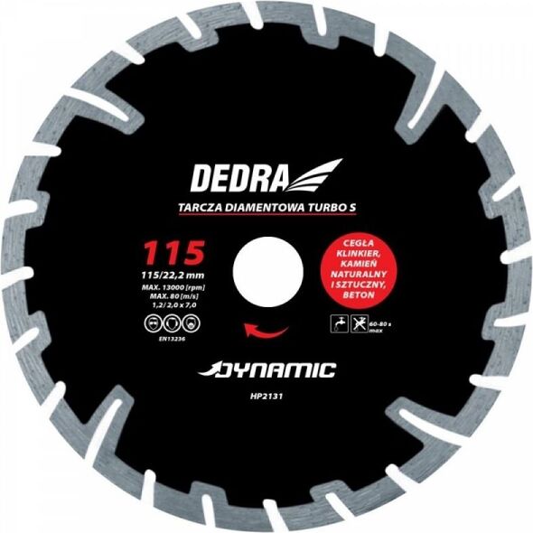 Dedra Tarcza diamentowa TURBO S dynamic 115mm 22.2mm (HP2131)