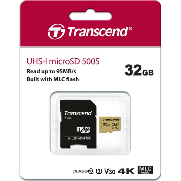 Karta Transcend 500S MicroSDHC 32 GB Class 10 UHS-I/U3 V30 (TS32GUSD500S)