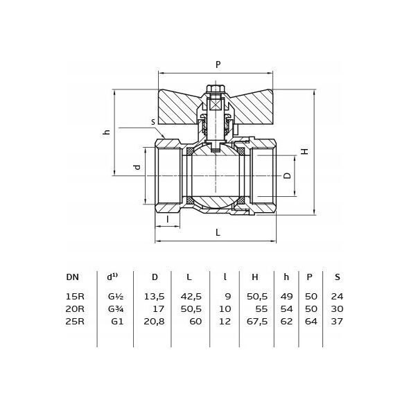 Perfexim Zawór kulowy wodny WW DN25 motylek 1041 G1 WW PN16 C DN25 [6/60]