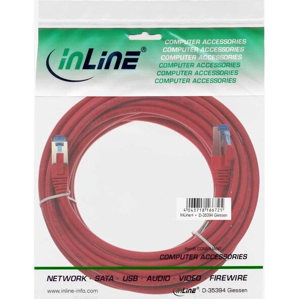 InLine Patch Cable - S / FTP (PiMf) - Cat.6A - 500MHz - Halogen Free - Copper - Red - 15m (76815R)