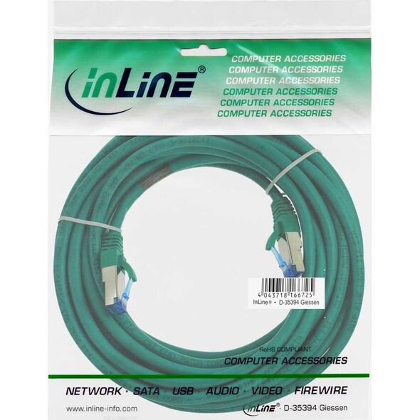 InLine Patch Cable - S / FTP (PiMf) - Cat.6A - 500MHz - Halogen Free - Copper - Green - 15m (76815G)