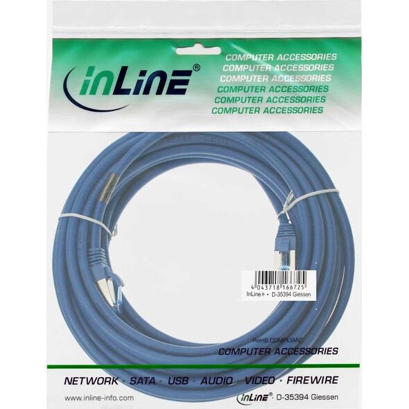 InLine Patch Cable - S / FTP (PiMf) - Cat.6A - 500MHz - Halogen Free - Copper - Blue - 15m (76815B)