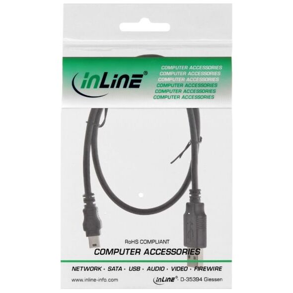 Kabel USB InLine USB-A - miniUSB 0.3 m Czarny (33107J)