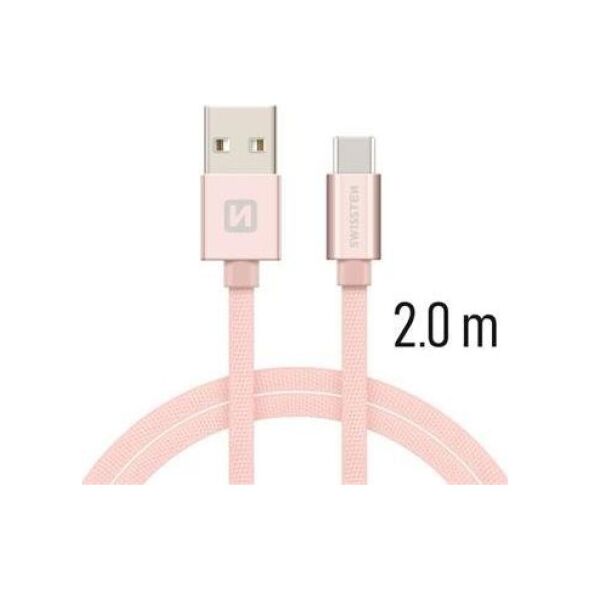 Kabel USB Swissten Universalus kabelis Swissten Textile USB-C 3.1, 2.0 m, rausvai auksinės spalvos