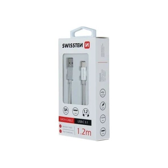 Kabel USB Swissten USB-A - USB-C 1.2 m Biały (SW-QU-TYPC-3.1-1.2m-SI)
