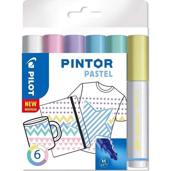 Pilot MARKER PERMANENTNY M OKRĄGŁY 6 KOLORÓW PASTELOWYCH PINTOR PILOT