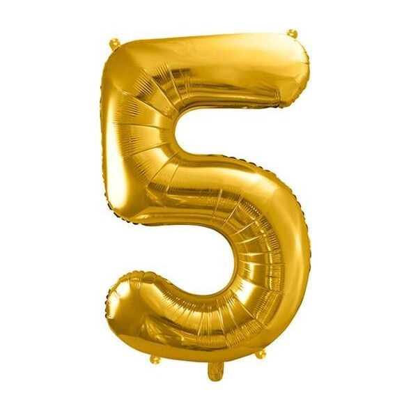 Party Deco Balon foliowy Cyfra "5", 86cm, złoty uniwersalny