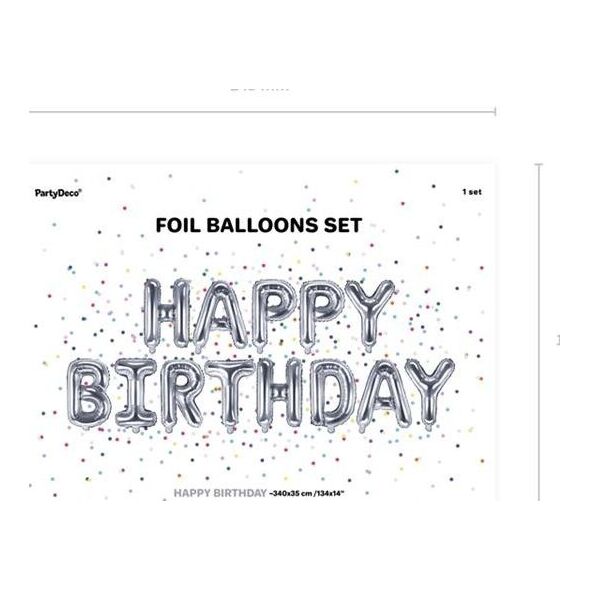 Party Deco Balon foliowy HAPPY BIRTHDAY, srebrny, 340x35 cm uniwersalny