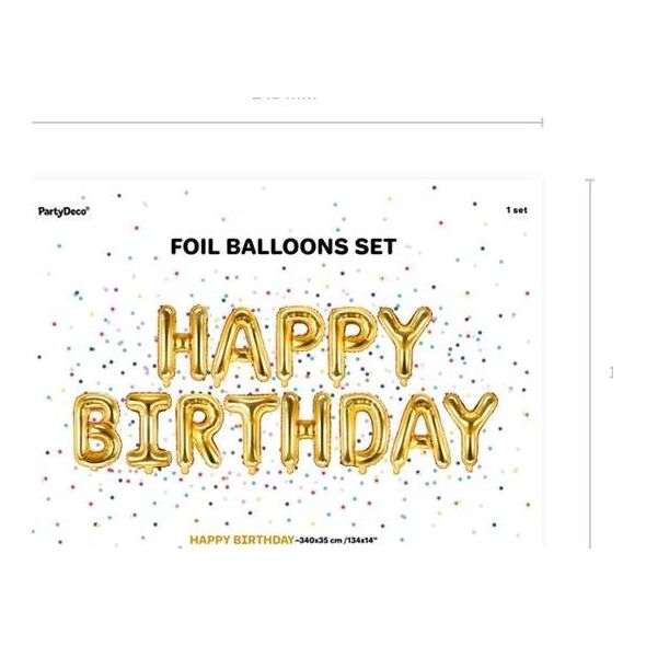 Party Deco Balon foliowy HAPPY BIRTHDAY, złoty, 340x35 cm uniwersalny