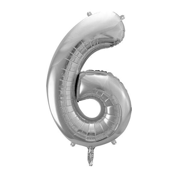 Party Deco Balon foliowy Cyfra "6", 86cm, srebrny uniwersalny