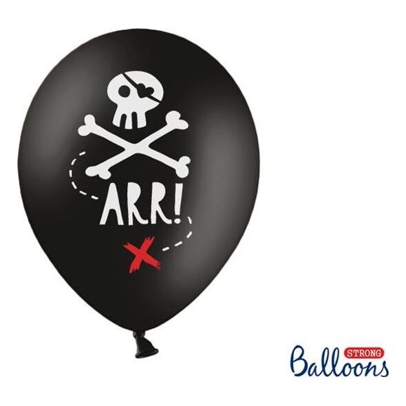 Party Deco Balony Strong, Piraci, czarne z białą czaszką, 30 cm, 6 szt. uniwersalny