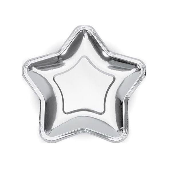 Party Deco Talerzyki papierowe, Gwiazdka, srebrne, 18 cm, 6 szt. uniwersalny