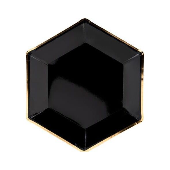 Party Deco Talerzyki papierowe, geometryczne, czarne ze złotym brzegiem, 23 cm, 6 szt. uniwersalny