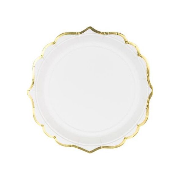 Party Deco Talerzyki papierowe, białe ze złotymi brzegami, 18,5 cm, 6 szt. uniwersalny