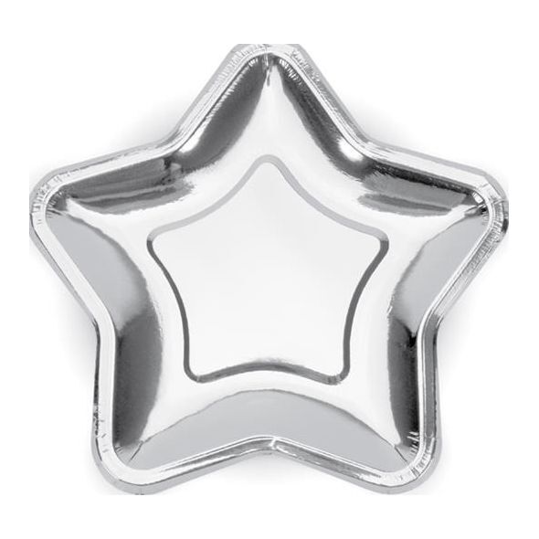 Party Deco talerzyki Gwiazdka, srebrny, 23cm, 6 sztuk uniwersalne (34684)