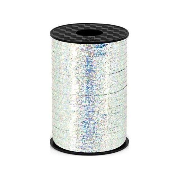 Party Deco Wstążka plastikowa holograficzna srebrna, 5 mm uniwersalny